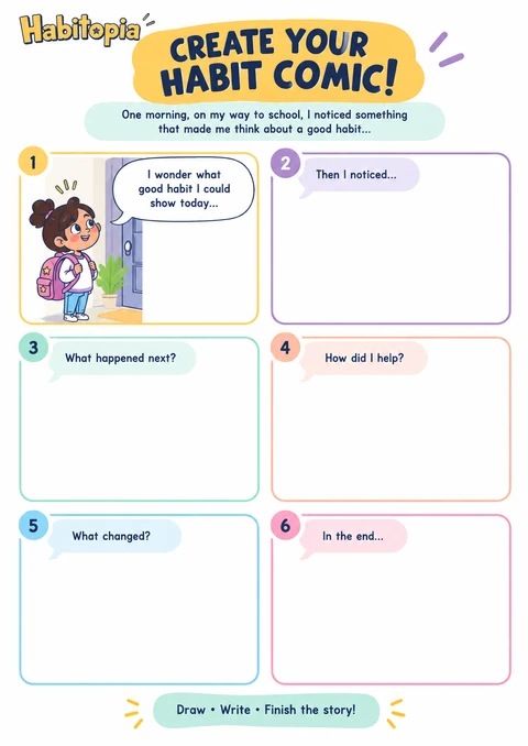Create Your Habit Comic sheet with six story panels